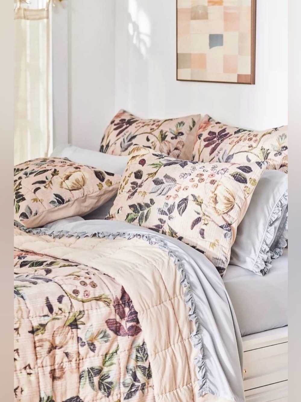 Anthropologie Seren Velvet Quilt Floral